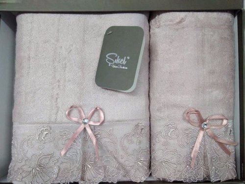 Подарочный набор полотенец для ванной 50х90, 70х140 Sikel ELANOR бамбуково-хлопковая махра лиловый, фото, фотография