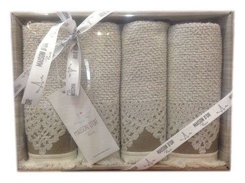 Подарочный набор полотенец-салфеток 40х60(4) Maison Dor JACQUARD NATURALLE хлопковая махра кремовый/бежевый, фото, фотография