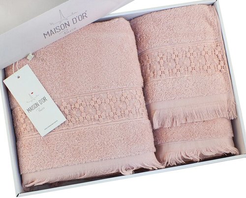 Подарочный набор полотенец для ванной 3 пр. Maison Dor SUZANNE хлопковая махра грязно-розовый, фото, фотография