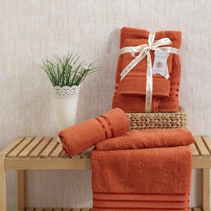 Подарочный набор полотенец для ванной 50х90, 70х140 Sofi De Marko NUEVA хлопковая махра кирпичный