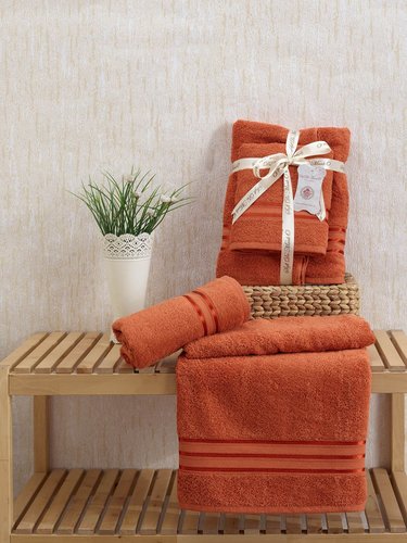 Подарочный набор полотенец для ванной 50х90, 70х140 Sofi De Marko NUEVA хлопковая махра кирпичный, фото, фотография