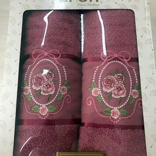 Подарочный набор полотенец для ванной 50х90, 70х140 Efor KRALCI GUL хлопковая махра сухая роза