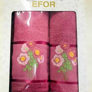 Подарочный набор полотенец для ванной 50х90, 70х140 Efor LUTIK хлопковая махра сухая роза