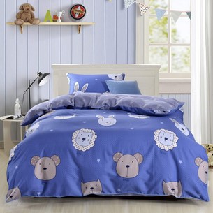 Детское постельное белье Sofi De Marko ЗООМИР хлопковый сатин синий 1,5 спальный