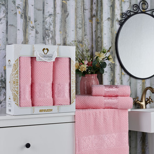 Подарочный набор полотенец для ванной 50х90(2), 70х140(1) Two Dolphins SEVAKIN хлопковая махра розовый