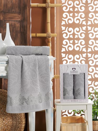 Подарочный набор полотенец для ванной 50х90, 70х140 Two Dolphins SEVILLA хлопковая махра светло-серый, фото, фотография