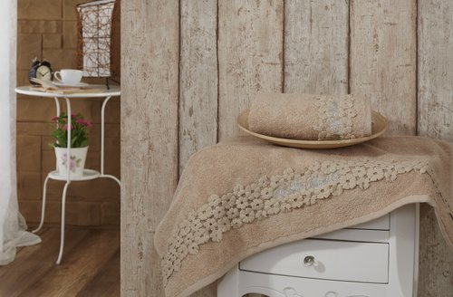 Подарочный набор полотенец для ванной 50х90, 70х140 Sofi De Marko MASOTIS хлопковая махра бежевый, фото, фотография