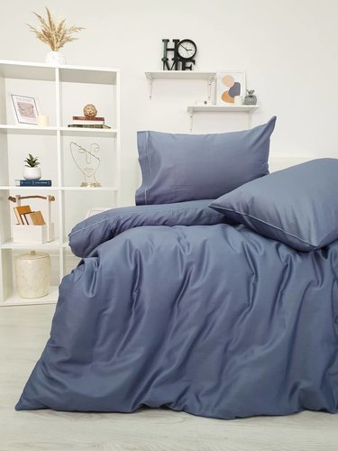 Постельное белье Tivolyo Home CASUAL хлопковый сатин делюкс синий 1,5 спальный, фото, фотография