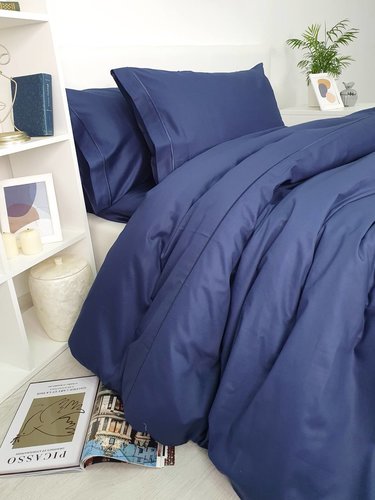 Постельное белье Tivolyo Home CASUAL хлопковый сатин делюкс тёмно-синий 1,5 спальный, фото, фотография