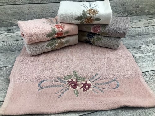 Набор полотенец для ванной 6 шт. Sikel ELIT PURRY хлопковая махра роза 30х50, фото, фотография