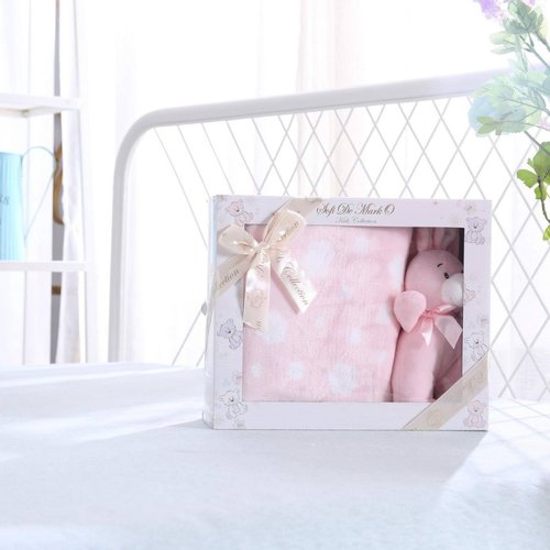 Плед детский для новорожденных с игрушкой Sofi De Marko РОДЖЕР велсофт розовый 100х150, фото, фотография