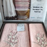 Подарочный набор полотенец для ванной 50х90, 70х140 Sikel MIMOZA бамбуково-хлопковая махра персиковый, фото, фотография
