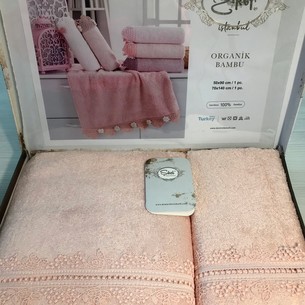 Подарочный набор полотенец для ванной 50х90, 70х140 Sikel SALKIM GUPURLU бамбуково-хлопковая махра персиковый