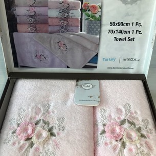 Подарочный набор полотенец для ванной 50х90, 70х140 Sikel DEMET бамбуково-хлопковая махра розовый