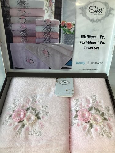 Подарочный набор полотенец для ванной 50х90, 70х140 Sikel DEMET бамбуково-хлопковая махра розовый, фото, фотография