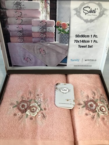 Подарочный набор полотенец для ванной 50х90, 70х140 Sikel DEMET бамбуково-хлопковая махра светло-розовый, фото, фотография