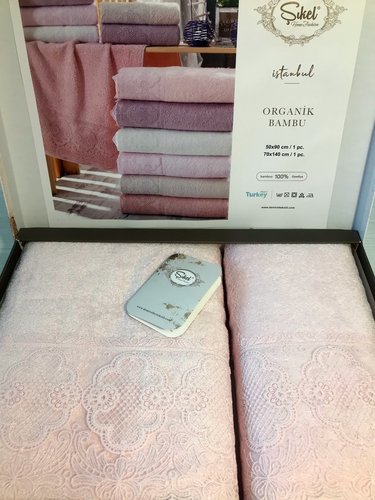 Подарочный набор полотенец для ванной 50х90, 70х140 Sikel SOLAMARE бамбуково-хлопковая махра пудровый, фото, фотография