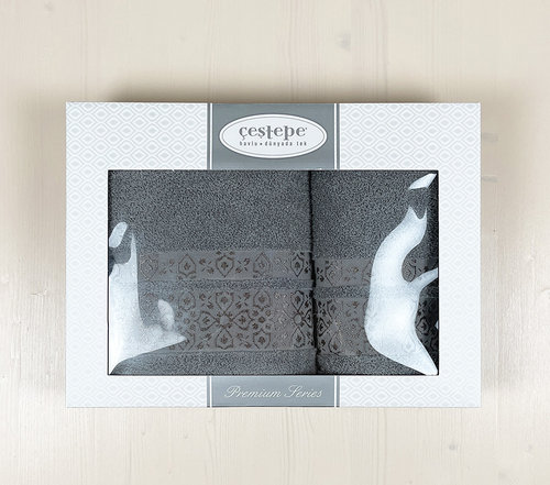 Набор полотенец для ванной в подарочной упаковке 50х90, 70х140 Cestepe KUMSAL хлопковая махра V1, фото, фотография