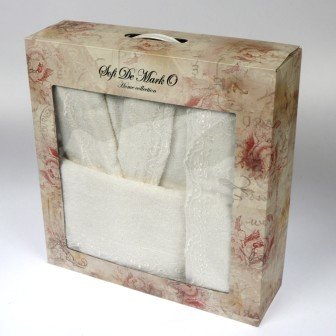 Подарочный набор с халатом Sofi De Marko LINDA хлопковая махра кремовый L/XL, фото, фотография