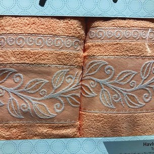 Подарочный набор полотенец для ванной 50х90, 70х140 Efor BEYAZ YAPRAK хлопковая махра лососевый