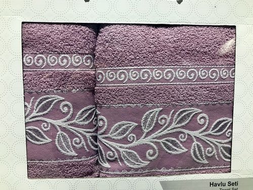 Подарочный набор полотенец для ванной 50х90, 70х140 Efor BEYAZ YAPRAK хлопковая махра светло-лиловый, фото, фотография