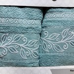 Подарочный набор полотенец для ванной 50х90, 70х140 Efor BEYAZ YAPRAK хлопковая махра синий, фото, фотография