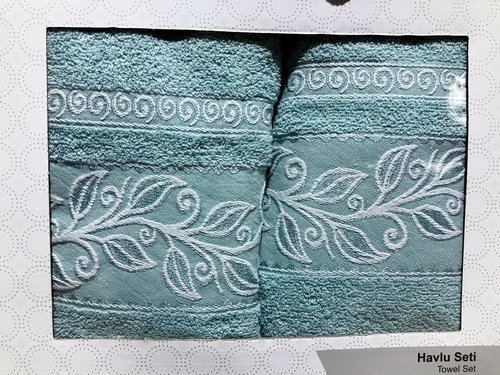 Подарочный набор полотенец для ванной 50х90, 70х140 Efor BEYAZ YAPRAK хлопковая махра синий, фото, фотография