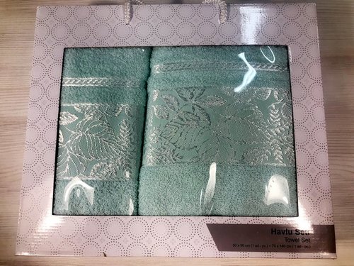 Подарочный набор полотенец для ванной 50х90, 70х140 Efor BOTANIK хлопковая махра ментоловый, фото, фотография