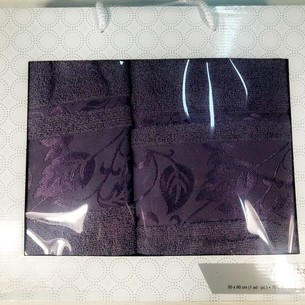 Подарочный набор полотенец для ванной 50х90, 70х140 Efor FLOSLU YAPRAK хлопковая махра лиловый
