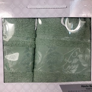 Подарочный набор полотенец для ванной 50х90, 70х140 Efor FLOSLU YAPRAK хлопковая махра светло-зеленый