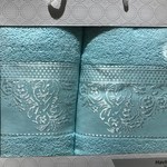 Подарочный набор полотенец для ванной 50х90, 70х140 Efor GERDANLIK хлопковая махра бирюзовый, фото, фотография