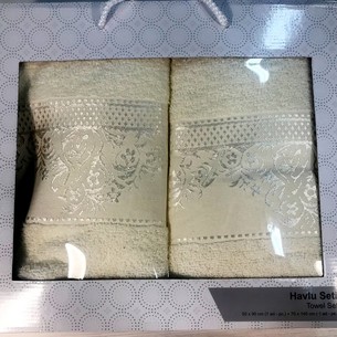 Подарочный набор полотенец для ванной 50х90, 70х140 Efor GERDANLIK хлопковая махра кремовый