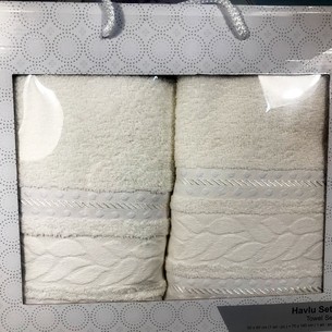 Подарочный набор полотенец для ванной 50х90, 70х140 Efor PAMUK YAPRAK хлопковая махра кремовый