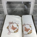 Подарочный набор полотенец для ванной 50х90, 70х140 Efor БАБОЧКА хлопковая махра кремовый, фото, фотография