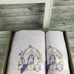 Подарочный набор полотенец для ванной 50х90, 70х140 Efor ПОПУГАИ хлопковая махра светло-сиреневый, фото, фотография