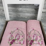 Подарочный набор полотенец для ванной 50х90, 70х140 Efor ПОПУГАИ хлопковая махра сухая роза, фото, фотография