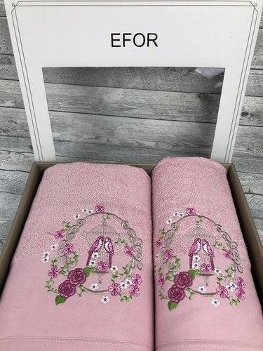 Подарочный набор полотенец для ванной 50х90, 70х140 Efor ПОПУГАИ хлопковая махра сухая роза, фото, фотография