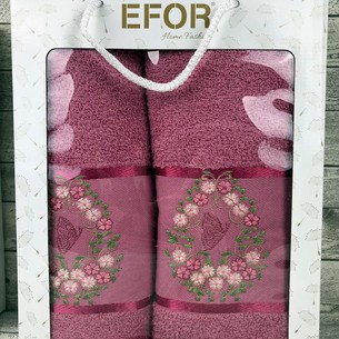 Подарочный набор полотенец для ванной 50х90, 70х140 Efor KELEBEK хлопковая махра сухая роза
