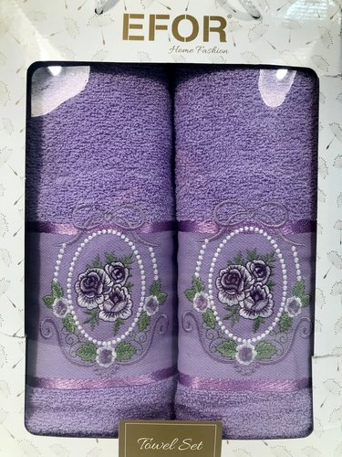 Подарочный набор полотенец для ванной 50х90, 70х140 Efor KRALCI GUL хлопковая махра светло-лиловый, фото, фотография