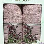 Подарочный набор полотенец для ванной с вышивкой 50х90, 70х140 Efor KUCUK CICEKLER хлопковая махра пудровый, фото, фотография