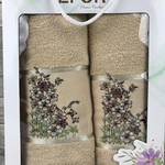 Подарочный набор полотенец для ванной с вышивкой 50х90, 70х140 Efor KUCUK CICEKLER хлопковая махра капучино, фото, фотография