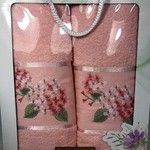 Подарочный набор полотенец для ванной 50х90, 70х140 Efor LEYLAK хлопковая махра лососевый, фото, фотография