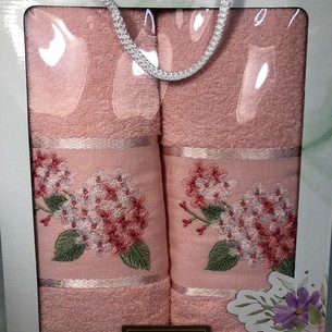 Подарочный набор полотенец для ванной 50х90, 70х140 Efor LEYLAK хлопковая махра лососевый