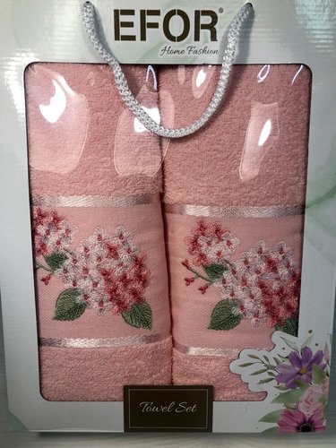 Подарочный набор полотенец для ванной 50х90, 70х140 Efor LEYLAK хлопковая махра лососевый, фото, фотография