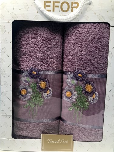 Подарочный набор полотенец для ванной 50х90, 70х140 Efor LUTIK хлопковая махра лиловый, фото, фотография
