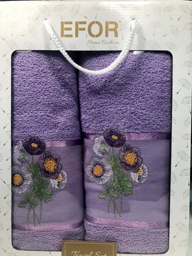 Подарочный набор полотенец для ванной 50х90, 70х140 Efor LUTIK хлопковая махра светло-лиловый, фото, фотография