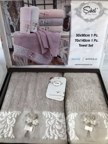 Подарочный набор полотенец для ванной 50х90, 70х140 Sikel NAZENIN бамбуково-хлопковая махра серый, фото, фотография
