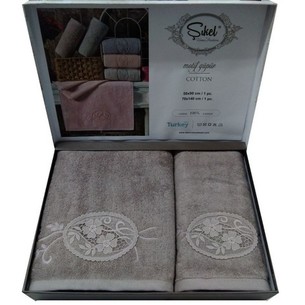 Подарочный набор полотенец для ванной 50х90, 70х140 Sikel MOTIF GUPUR хлопковая махра кофейный
