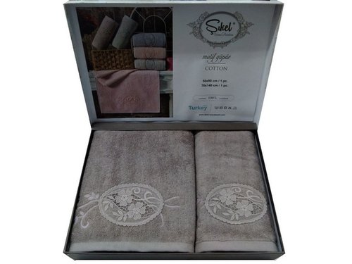 Подарочный набор полотенец для ванной 50х90, 70х140 Sikel MOTIF GUPUR хлопковая махра кофейный, фото, фотография