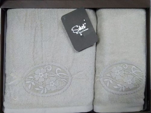 Подарочный набор полотенец для ванной 50х90, 70х140 Sikel MOTIF GUPUR хлопковая махра светло-зеленый, фото, фотография